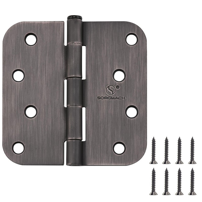 SORGMACH Door Hinge 4 Inch Interior Door Hinges Oil Rubbed Bronze Black 4 Inch Interior Hinges Flat Iron Hinge 4""x 4"" Door Hardware 5/8"" Radius - 12 Pieces - Image 1